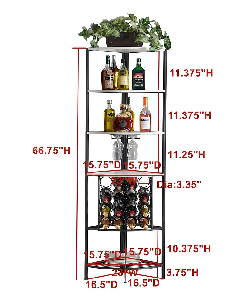 Kings Brand Furniture 5 Tier Corner Wine Rack with Glass Holder and Storage Shelves, Wine Bar Cabinet for Living Room, Dining Room, Kitchen
