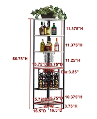 Kings Brand Furniture 5 Tier Corner Wine Rack with Glass Holder and Storage Shelves, Wine Bar Cabinet for Living Room, Dining Room, Kitchen