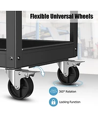 Gouun 3-Tier Metal Utility Cart Trolley Tool with Flat Handle and 2 Lockable Universal Wheels