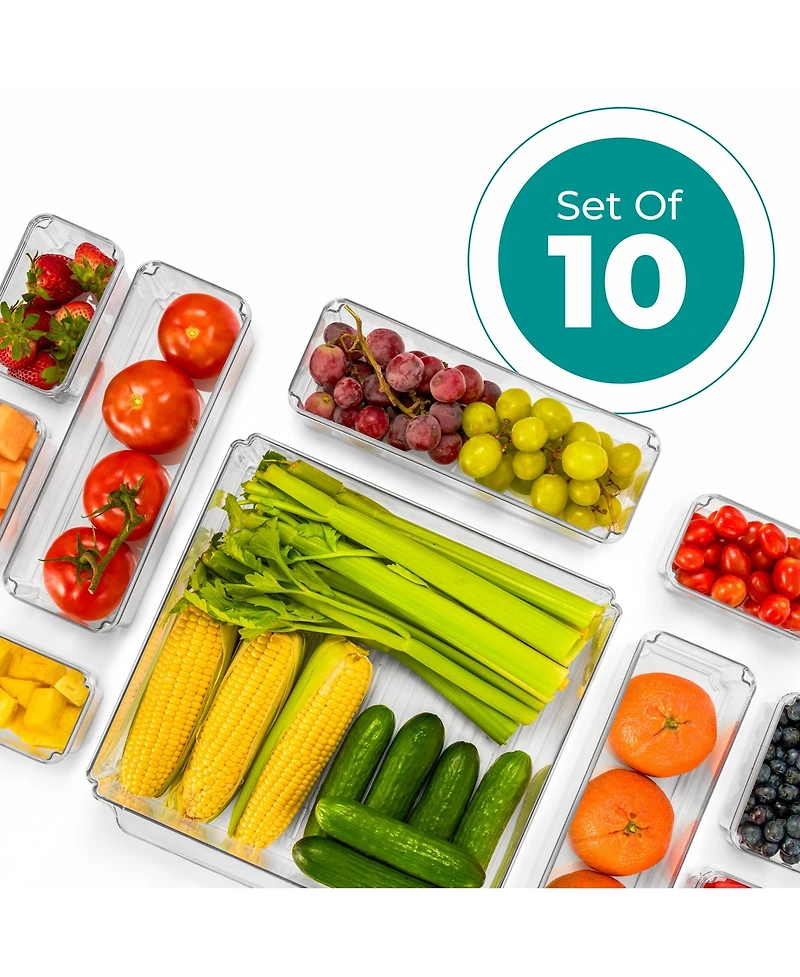 Sorbus 10 Pack Clear Stackable Refrigerator Storage Bins with Lids - Perfect for Kitchen Organization, Pantry and Fridge Storage