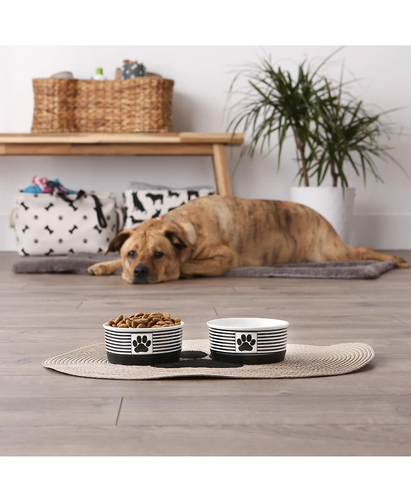 Bone Dry Black Striped Paw Patch Pet Bowl Set/2