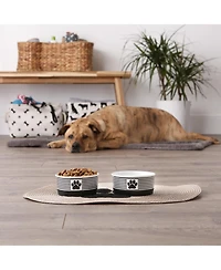 Bone Dry Black Striped Paw Patch Pet Bowl Set/2