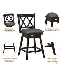 Gouun 2 Pieces 24 Inch Swivel Counter Height Barstool Set with Rubber Wood Legs