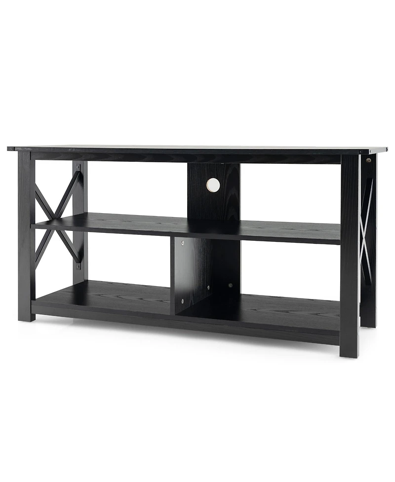 Gouun 3 Tier Wood Tv Stand for 55-Inch with Open Shelves and X-Shaped Frame
