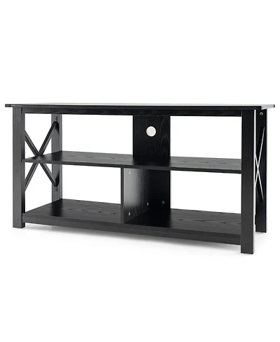 Gouun 3 Tier Wood Tv Stand for 55-Inch with Open Shelves and X-Shaped Frame