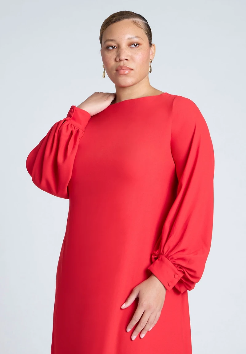 Eloquii Women's Puff Sleeve Open Back Midi Dress