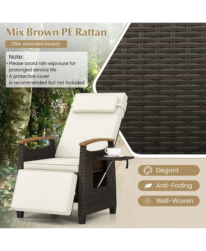 Gouun Patio Wicker Recliner Chair with Adjustable Backrest Footrest