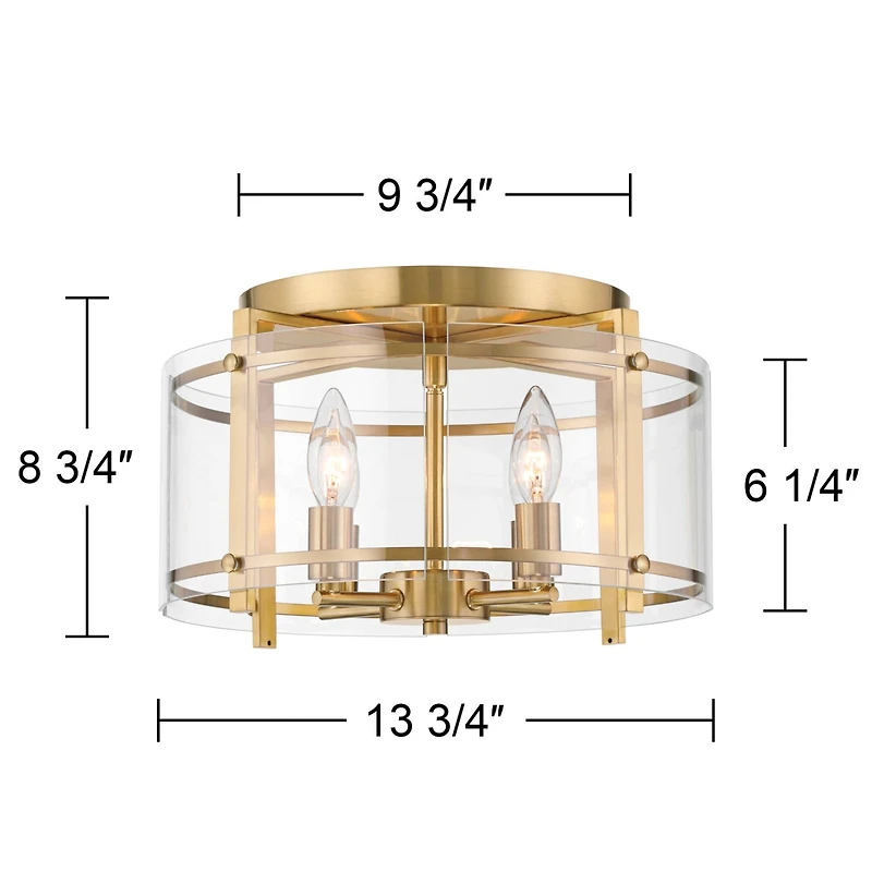 Raye 13 3/4" Modern Semi Flush-Mount Ceiling Light Fixture Kitchen Foyer Hallway Drum Round 4-Light Soft Gold Finish Glass Bedroom Bathroom Entryway L