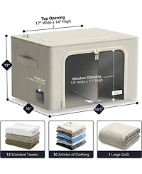 Sorbus 2 Pack Large Foldable Storage Box - Metal Frame, Oxford Fabric, Large Window & Handles - Organization for Bedroom, Linens & Clothes (Beige