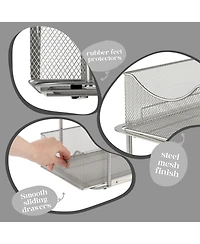 Sorbus 2 Pack 2 Tier Baskets with Mesh Sliding Drawers - Ideal Cabinet, Under the Sink, etc - Great for Bathroom, Kitchen, Office, etc. (Silver