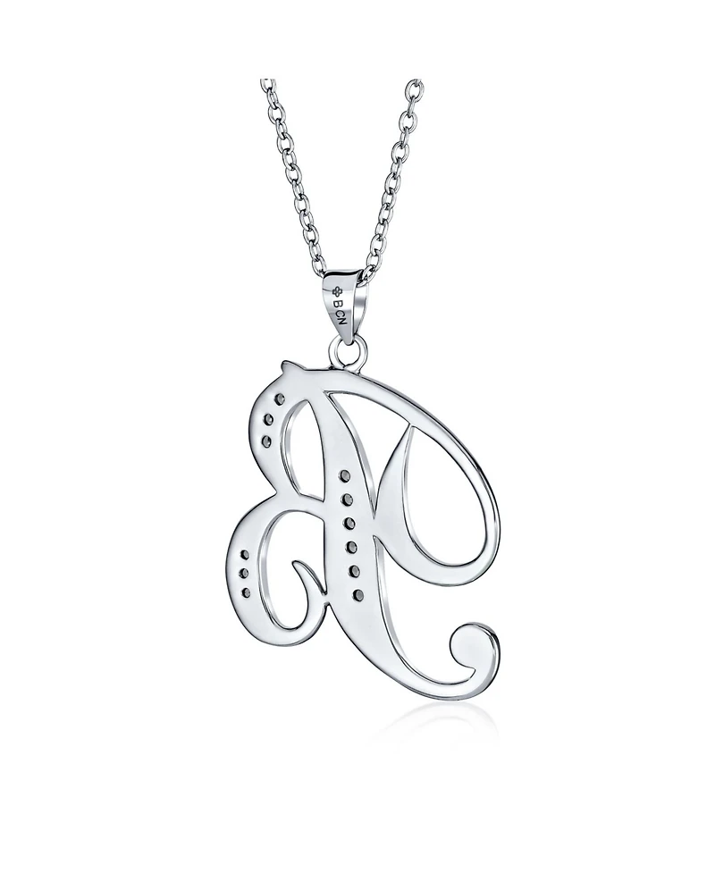Bling Jewelry Script Alphabet Initial Pendant Necklace with Pave Cz - Sterling Silver