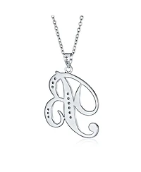 Bling Jewelry Script Alphabet Initial Pendant Necklace with Pave Cz - Sterling Silver