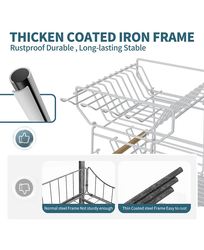 Mega Casa Double-layer Bamboo Dish Rack For Home Kitchen