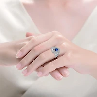 White Gold Plated with Tear-Shaped Blue Cubic Zirconia Cluster Ring