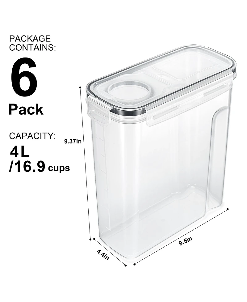 Sorbus 6 Pack (4L/16.9 Cups) Airtight Food Storage Dispensers for Beans, Pasta, Cereals, and More