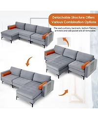 Gouun Modular L-shaped 3-Seat Sectional Sofa with Reversible Chaise and 2 Usb Ports