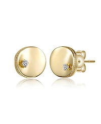 14K Gold Plated with Clear Cubic Zirconia Circle Stud Earrings