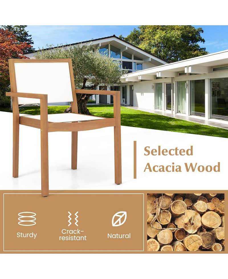 Gouun Stackable Outdoor Dining Chair Set of 2 with Acacia Wood Frame
