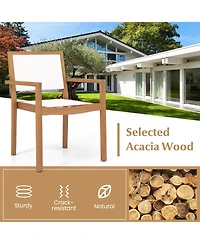 Gouun Stackable Outdoor Dining Chair Set of 2 with Acacia Wood Frame