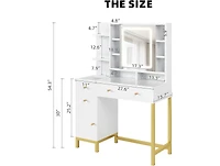gaomon Vanity Desk with Mirror and Lights, Large Makeup Vanity with Charging Station and Storage Cabinet, 3 Lighting Modes Adjustable, Dressing Table