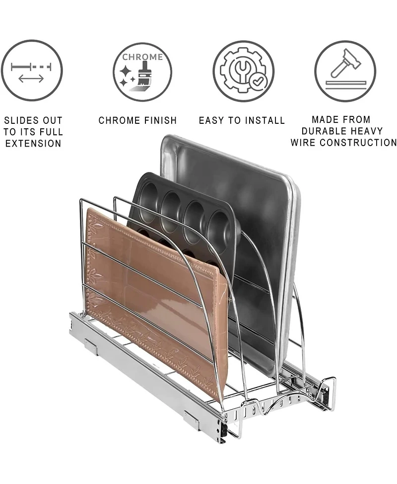 Florida Brands Bakeware Pull Out Organizer for Cookie Sheet, Cutting Board, Bakeware