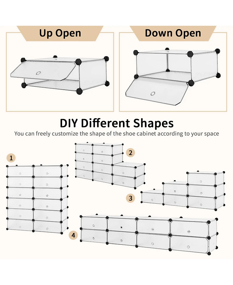 Gouun 12-Cube Diy Portable Plastic Shoe Rack with Doors