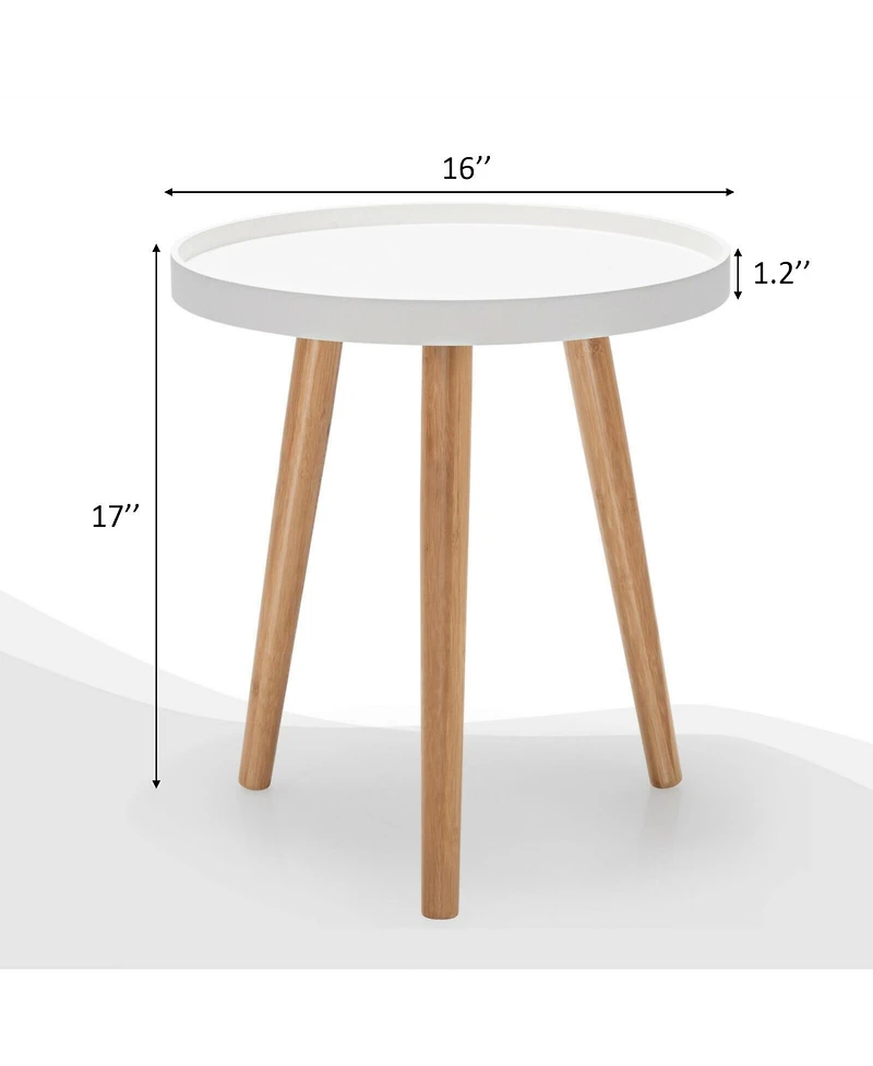 Gouun Round Side Sofa Table with Wooden Tray