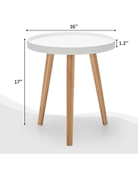 Gouun Round Side Sofa Table with Wooden Tray