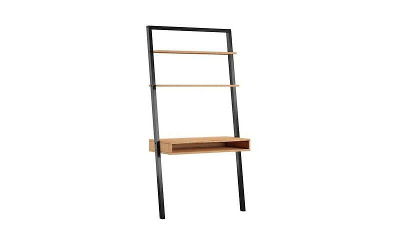 Slickblue Farmhouse Rustic Leaning Ladder Writing Desk with 2 Shelves for Storage