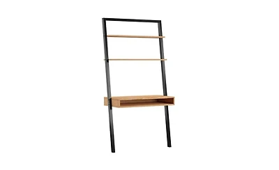 Slickblue Farmhouse Rustic Leaning Ladder Writing Desk with 2 Shelves for Storage