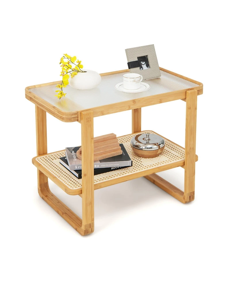 Gouun 2-tier Bamboo Side Table with Glass Top