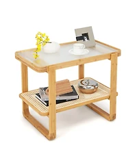 Gouun 2-tier Bamboo Side Table with Glass Top