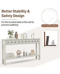 Gouun 60 Inch Long Sofa Table with 4 Drawers and Open Shelf for Living Room