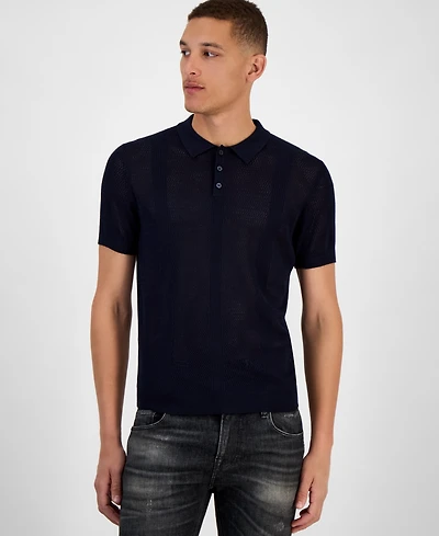 Guess Men's Elijah Short Sleeve Mesh Stripe Polo Shirt