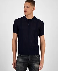 Guess Men's Elijah Short Sleeve Mesh Stripe Polo Shirt