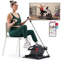 Sunny Health & Fitness Under Desk Smart Mini Pedal Exerciser, Exercise Cycle Bike and Mat/Workout Bands w Free SunnyFit App Connectivity