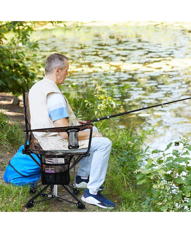 Gouun 360° Swivel Hunting Chair Portable Foldable Hunting Chair with Mesh Cup Holder and Storage Pockets-Camouflage