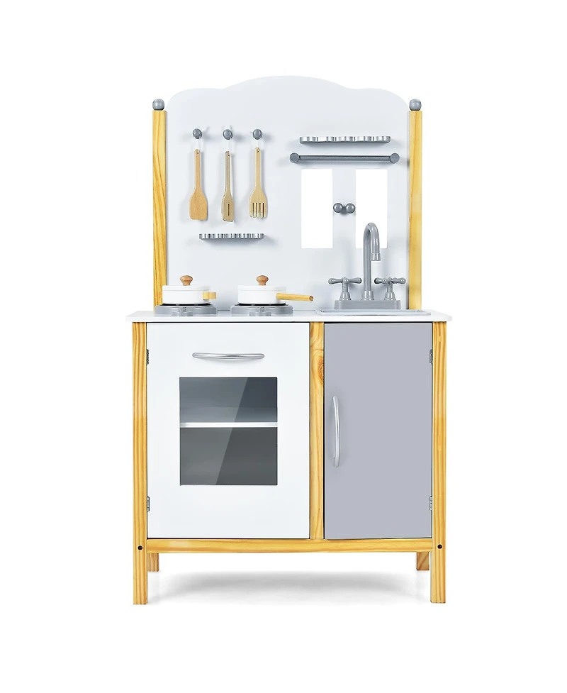 Kids Play Kitchen Set Toddler Pretend Cooking Set w/ Cabinet&Accessories