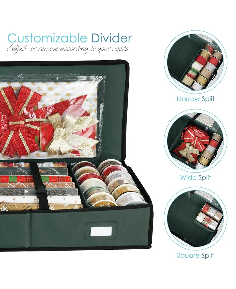 Hearth & Harbor Wrapping Paper Storage Container - Christmas Bag with Interior Pockets