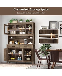 Gouun Kitchen Freestanding Hutch Cabinet with Microwave Countertop