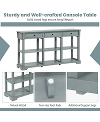 Gouun 58 Inch Retro Console Table with 3 Drawers and Open Shelves Rectangular Entryway Table