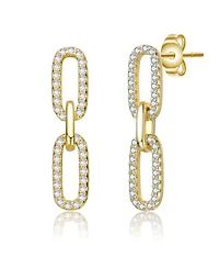 Sterling Silver 14k Gold Plated with Cubic Zirconia Triple Link Chain Dangle Earrings