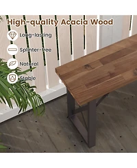 Gouun Outdoor Picnic Bench Set Solid Acacia Wood Patio Rectangular Benches