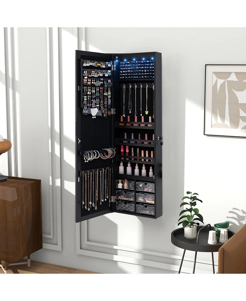 Gouun Door Hanging Mirror Jewelry Armoire with Full Length Mirror and 6 Drawers