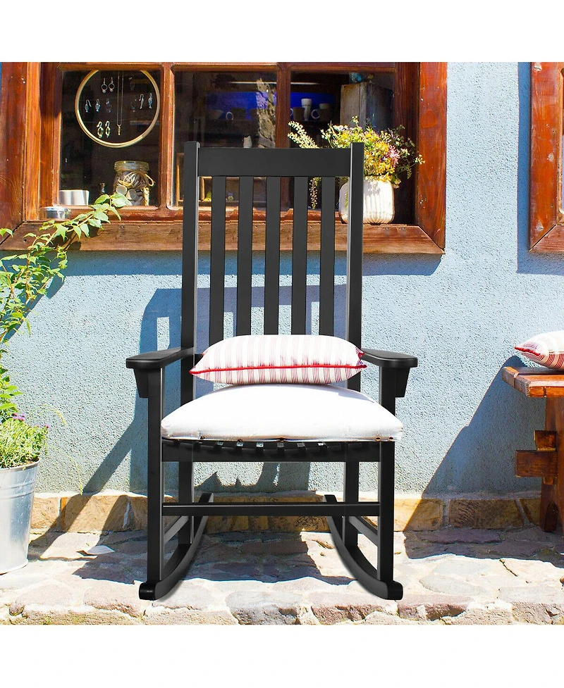 Gymax Wooden Rocking Chair Porch Rocker High Back Garden Seat