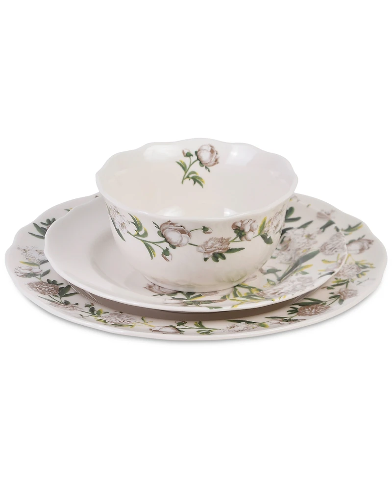 222 Fifth Luxe Peony Neutral Porcelain 12 Pc. Dinnerware Set, Service for 4