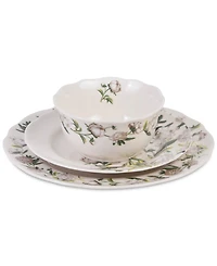 222 Fifth Luxe Peony Neutral Porcelain 12 Pc. Dinnerware Set, Service for 4