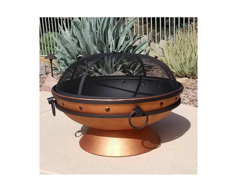 Outdoor Steel Fire Pit – Cauldron-Style Wood Burner with Safety Spark Screen and Stable Base