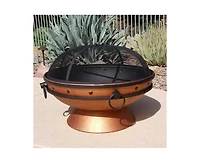 Outdoor Steel Fire Pit – Cauldron-Style Wood Burner with Safety Spark Screen and Stable Base