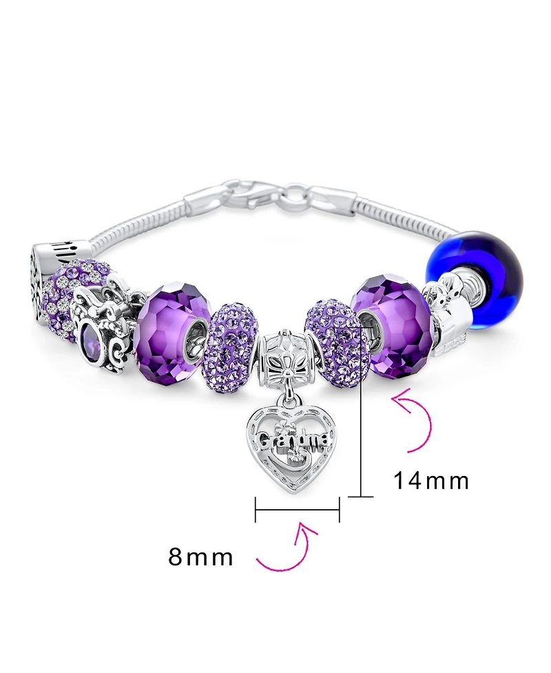Bling Jewelry Purple Love Grandma Family Charm Bracelet Sterling Silver